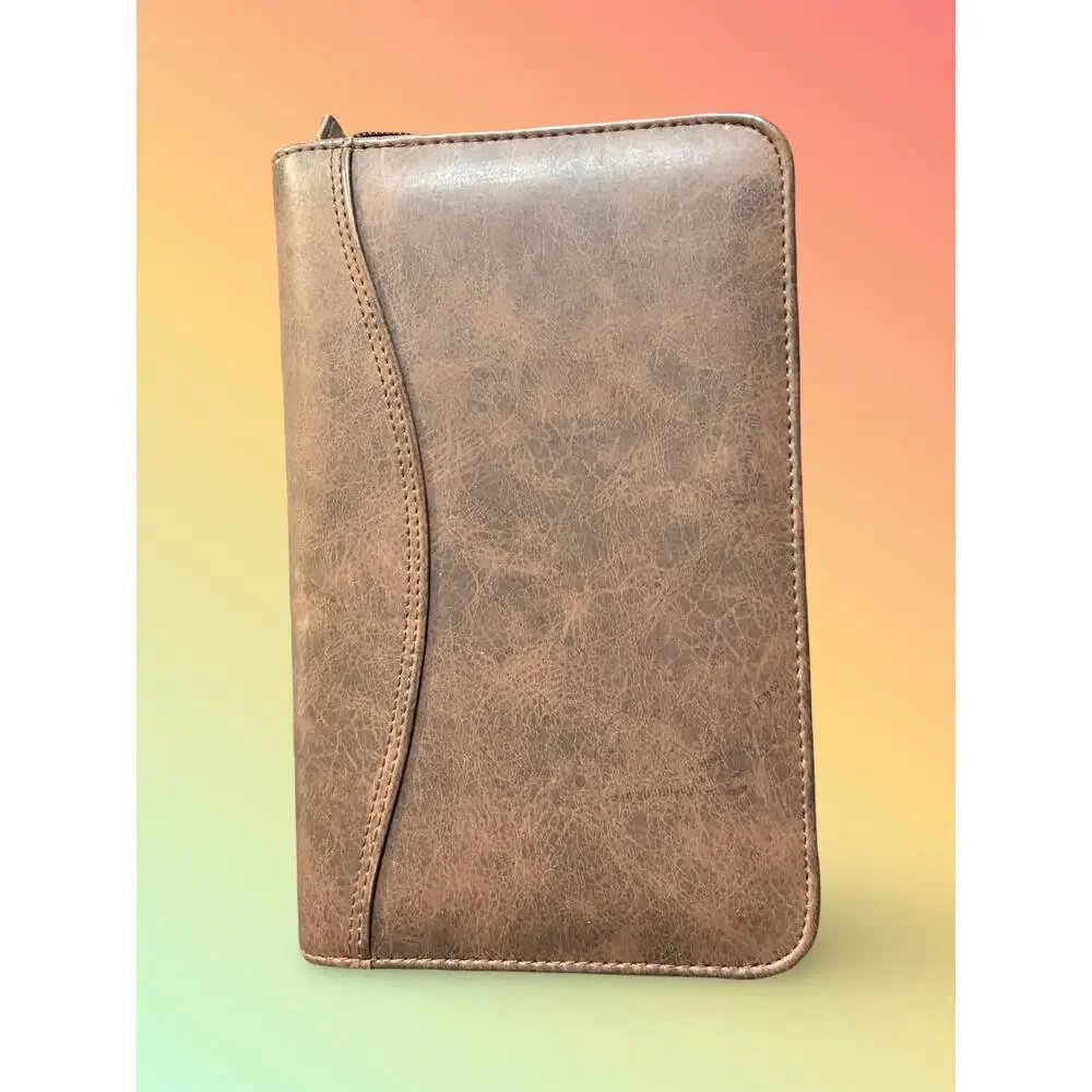 Day-Timer Distressed Brown Faux Leather Zip Around Planner Binder Organizer